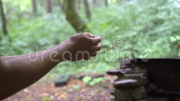 热带森林的雌手洗桃视频的预览图