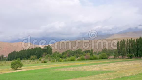 空旷的绿色草地丘陵和美丽的云可以看到时间视频的预览图