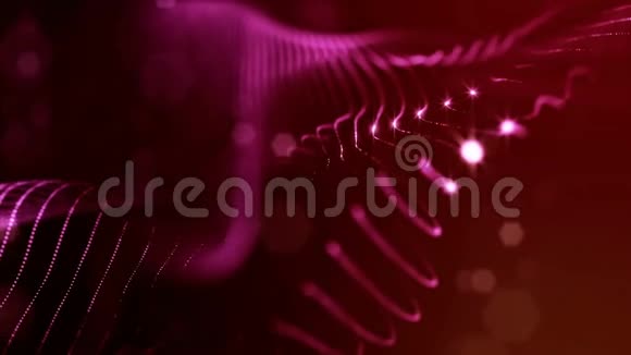 红色无缝抽象背景与粒子具有景深辉光和数字元素的虚拟空间视频的预览图