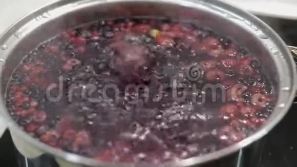 用沸水在锅里放浆果烹饪配方厨房视频的预览图