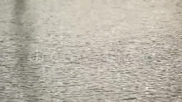 雨水滴落在湿漉漉的地板上溅起水坑的水面是雨天的抽象自然背景视频的预览图