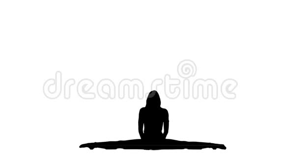 杂技女孩坐在麻绳上然后坐在莲花的姿势上白色背景剪影视频的预览图