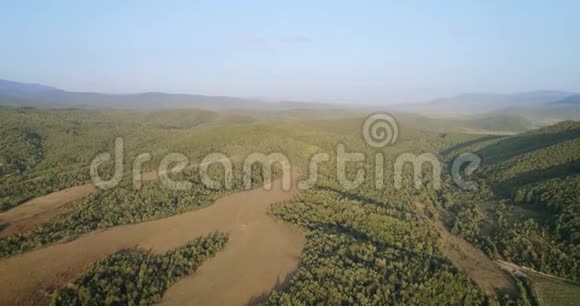 空中拍摄飞越喀尔巴阡山脉的绿色森林视频的预览图