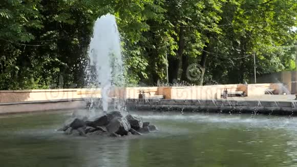 城市公园的喷泉慢动作视频的预览图