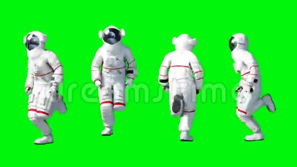 宇航员跑绿色屏幕现实的4k动画视频的预览图