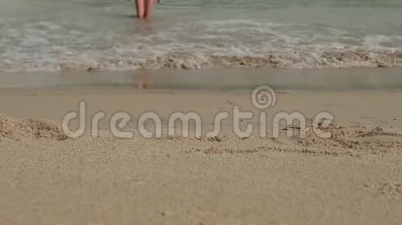 穿着比基尼的无忧无虑的女性走出大海享受日光浴和海滩度假视频的预览图