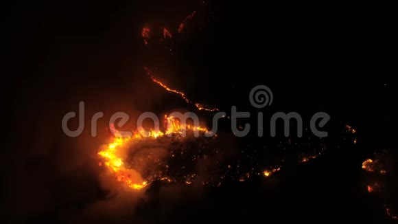 夜晚从空中看到燃烧的森林视频的预览图