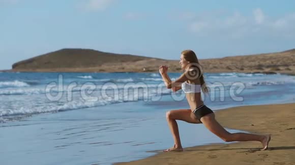 健身女性做臀腿肌肉锻炼训练核心肌肉平衡有氧和有氧运动视频的预览图