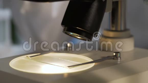 实验室助理从显微镜阶段取出幻灯片完成研究材料视频的预览图