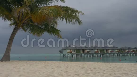 热带岛屿上的别墅有棕榈树和白色沙滩马尔代夫视频的预览图