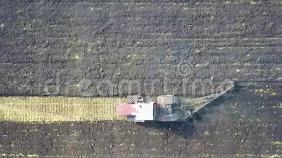 空中摄像机用拖拉机在田里种土豆直往下看视频的预览图