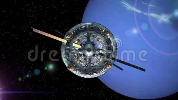 海王星背景下宇宙飞船的正面视图视频的预览图
