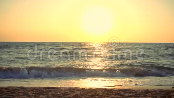 日出时美丽的女孩在海边跳跃视频的预览图