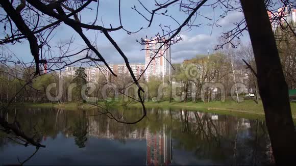 城市公园里的湖待在新鲜空气中时光流逝视频的预览图