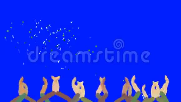 卡通人群在蓝屏上用彩纸拍进来视频的预览图