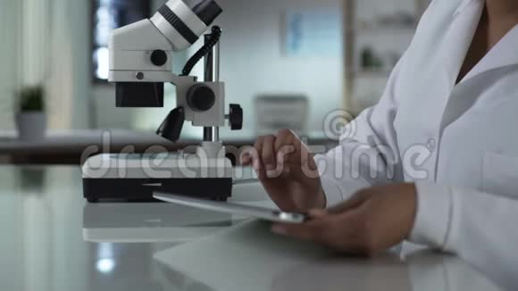 微生物研究员在实验室工作检查测试结果视频的预览图