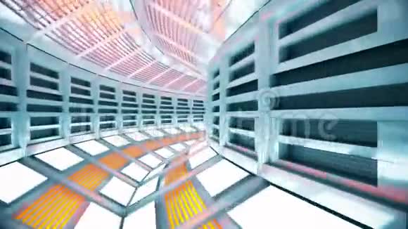 在抽象的科幻宇宙飞船走廊里飞行可循环使用视频的预览图