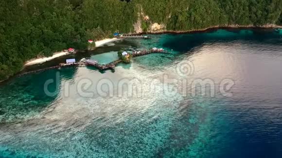 空中拍摄的海岸房屋清澈的海水视频的预览图