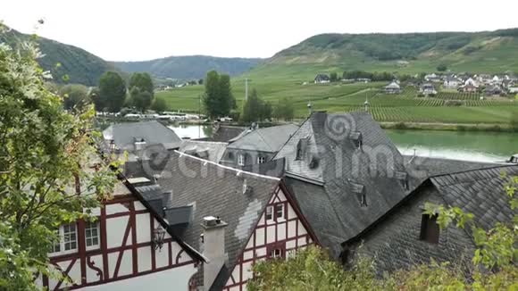 德国Moselle河Beilstein村的城市景观周围是葡萄园和森林视频的预览图