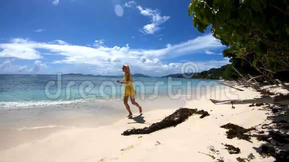 在塞舌尔热带地区跑步的女人视频的预览图