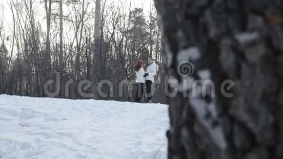 在冬季公园拥抱的情侣视频的预览图