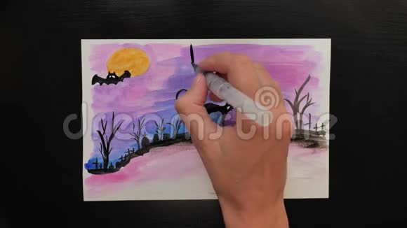 万圣节不同颜色的图画与快乐的HelloweenA视频的预览图