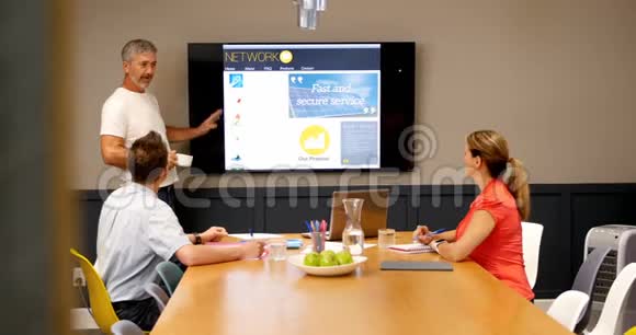 高管在4k会议室讨论液晶屏幕视频的预览图