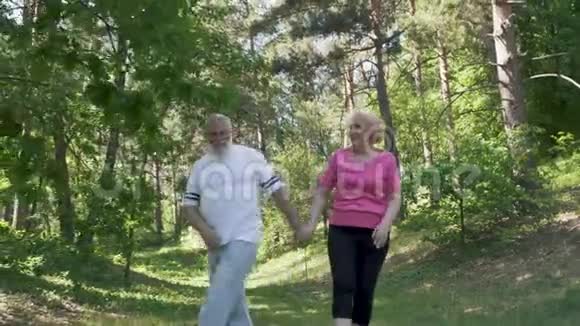成熟的情侣在夏季公园做体育锻炼视频的预览图