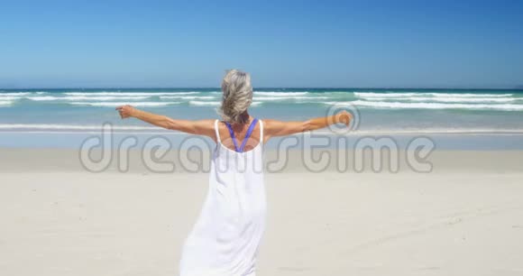 一位在海滩散步的老女人视频的预览图