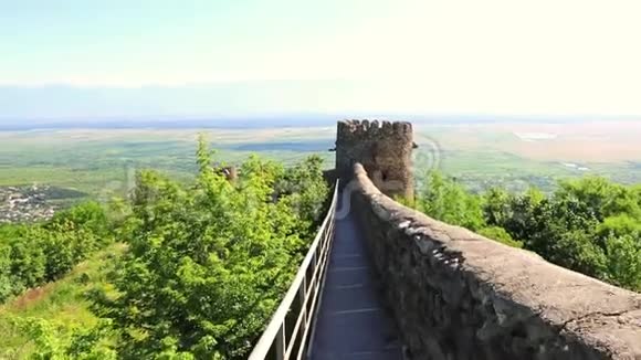 从西格纳吉的高度俯瞰阿拉扎尼山谷和堡垒墙的全景格鲁吉亚卡赫蒂地区视频的预览图