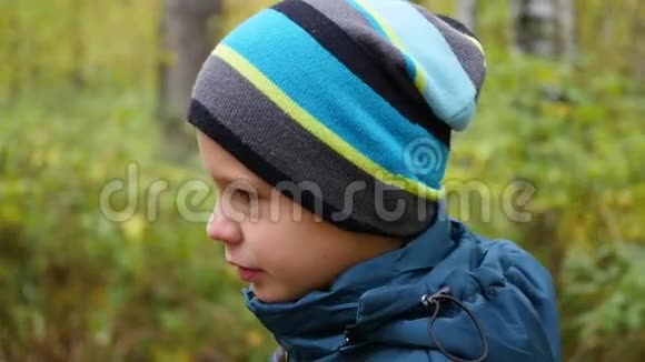美丽的孩子走在秋天公园的小巷里户外活动秋天的风景视频的预览图
