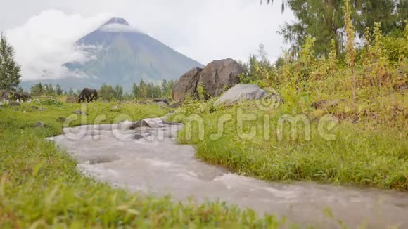 菲律宾比科尔省的马永火山从火山流出的山河视频的预览图