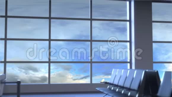 商用飞机降落在摩加迪沙国际机场索马里旅行概念介绍动画视频的预览图