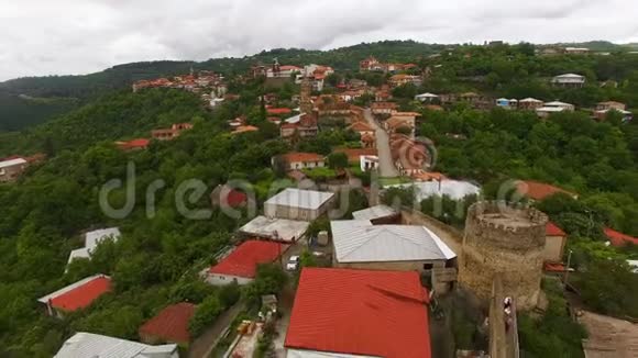 锡格纳吉镇的旧房子和城墙遗迹的鸟瞰图视频的预览图