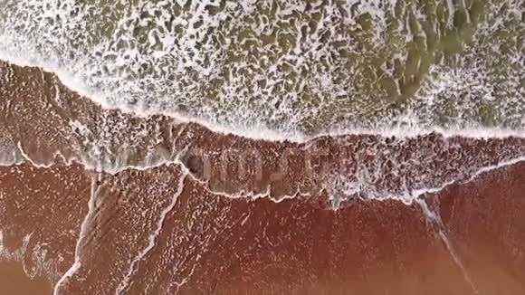 航空无人机海浪与大泡沫冲浪点意大利海滩的维亚雷吉欧早晨托斯卡纳维西莉亚视频的预览图