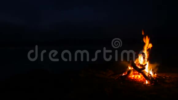 夜间一个湖的营地起火视频的预览图