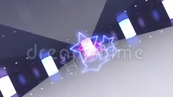 金属紫色和蓝色隧道与霓虹灯形状的恒星紫外线技术未来和时尚概念视频的预览图