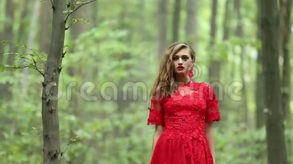 森林里浪漫的时尚女孩视频的预览图