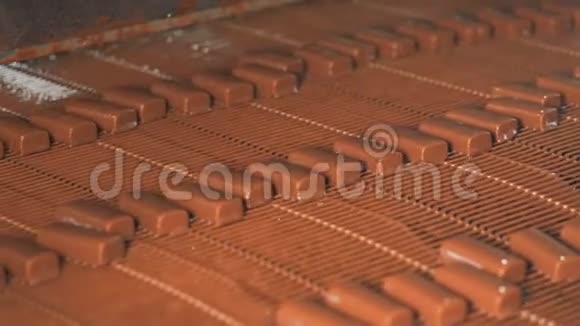 在巧克力工厂工作生产线特写镜头视频的预览图