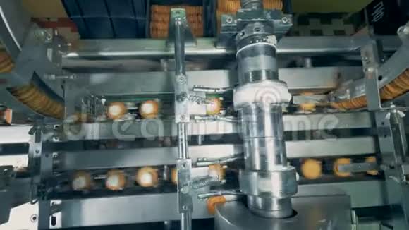 工厂机器制作饼干过程的动态镜头视频的预览图