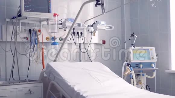 更仔细地观察病床和其他设备所在的医院病房的一部分视频的预览图