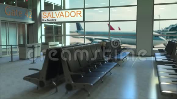 萨尔瓦多航班现在机场航站楼登机前往巴西概念介绍动画3D渲染视频的预览图