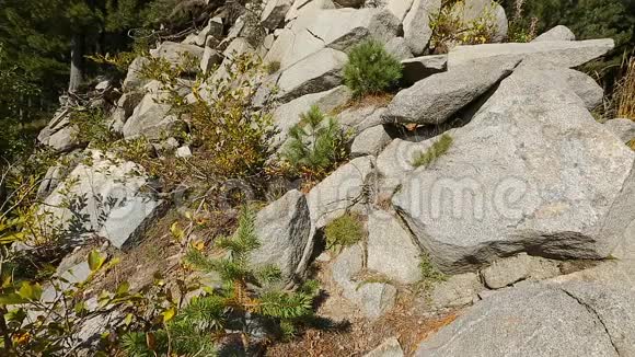 陡峭的山坡上有巨大的岩石危险的山坡僻静的自然视频的预览图