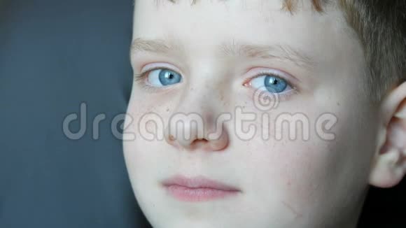 金发少年的蓝眼睛脸上有红色雀斑长长的白色睫毛他看着镜头视频的预览图