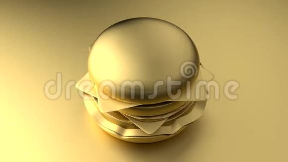 黄金背景上最小的3D金芝士汉堡三维渲染视频的预览图