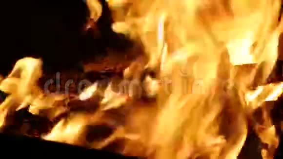 美丽的火焰在黑色的背景上靠近视频的预览图
