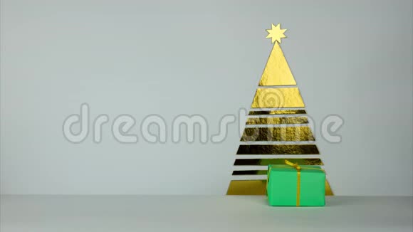 绿色包装的礼物从不同的侧面移到圣诞树上停止运动视频的预览图