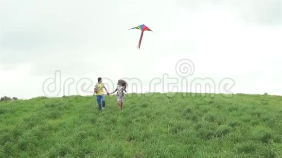 在夏天的田野里带着风筝的孩子视频的预览图