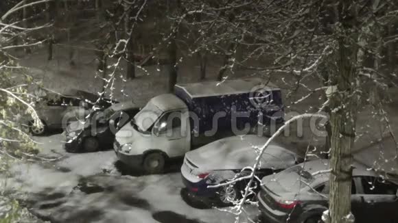 深秋正下雪入睡站在附近车和树视频的预览图