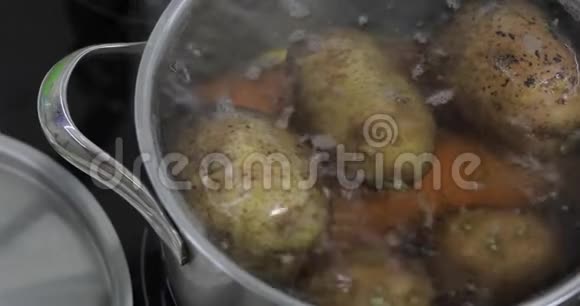 用蔬菜土豆和胡萝卜热沸锅厨房做饭视频的预览图